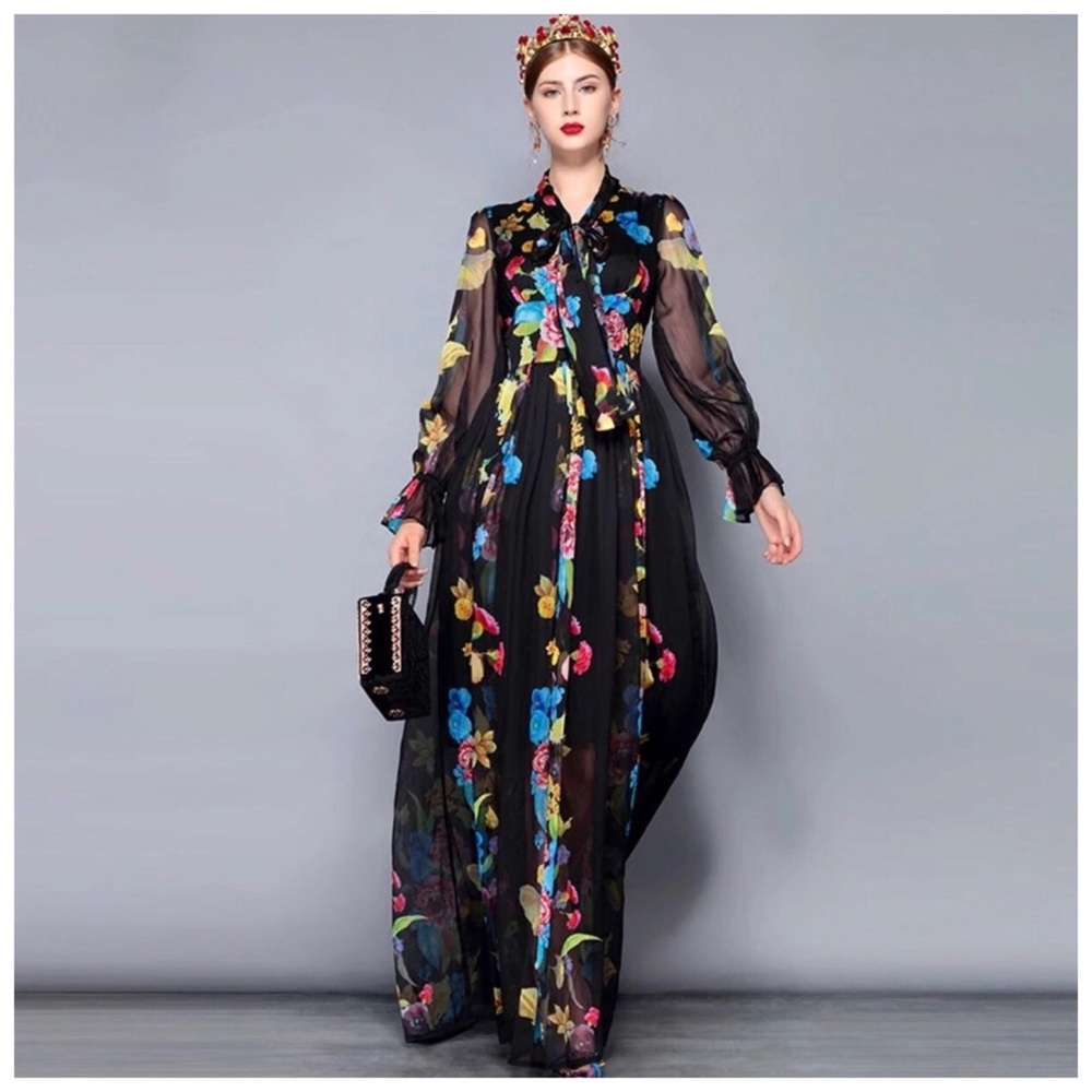 The Lucia Silk Gorgeous Sheer Floral Maxi Dress - Picture 3 of 7